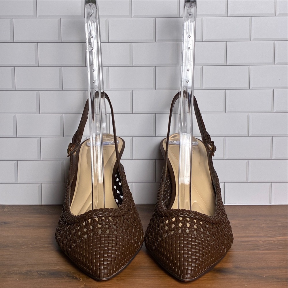 Jessica Simpson Denvie Woven Slingback Pumps Brown Pointed Toe Heels JS-Denvie